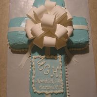 Baby Dedication Cake Carrot Cake w/ cream cheese icing & Wilton Bow. Fondant "plaque" w/ piped buttercream.