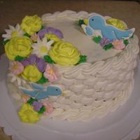 Basket Of Flowers Yeah, it's Course 2, but I'm proud of it! Buttercream Icing, Royal icing flowers, Color Flow Birds.