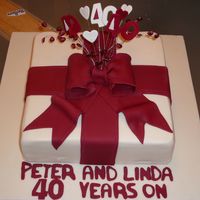 Ruby Wedding Cake Fruit cake with marzipan and fondant. Flowerpaste hearts and numbers.