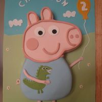 Peppa Pig MY NEPHEW LOVES GEORGE FROM PEPPA PIG, SO I MADE THIS VANILLA CAKE FILLED WITH JAM AND BUTTERCREAM FOR HIM. tHE WHOLE CAKE IS COVERED IN...