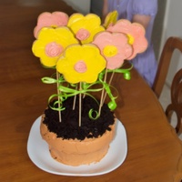 Spring Flower Pot Cake I made this cake for my daughter's 6th birthday. The cake is 3 layers of dark chocolate fudge cake, with the bottom 2 layers cut...