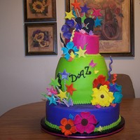 Funky Birthday Cake Birthday cake for a girl turning 13. She wanted something funky and with wild colors. All cake layers were almond poppysead with almond...