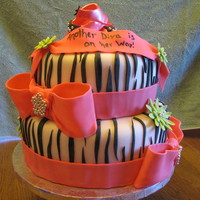 Diva Baby Shower This cake was for a baby shower with a diva theme. All fondant work with gumpaste baby shoes on top. Hand cut each zebra stripe. Silver...