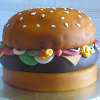 3D Cheeseburger Cake This cake was for my sons 14th birthday. All veggies are fondant. TFL