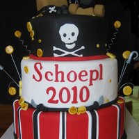 Reunion Cake 12",10",8", fondant covered rkt treasure chest and cannon.