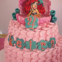 Ariel marble cake with vanilla buttercream filling, covered in bc petal effect. Shell made from modelling chocolate, Ariel is edible image on...