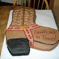Cowboy Boot Requested by a friend for a family member relocating down to Texas. Butter yellow cake with chocolate pudding filling and decorated in...