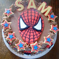 Spiderman Chocolate Cake choc cake with choc buttercream. Accents made with fondant and a bit of edible glitter!