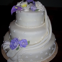 Weding Cake With Sugar Flowers And Draping This was my first attempt at making gumpaste flowers.