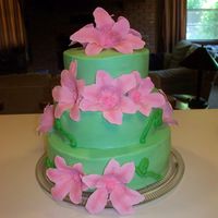 Pink Lilly Cake Buttercream frosting and gumpaste flowers