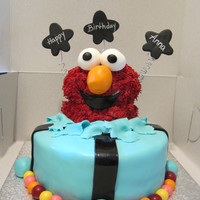 Elmo Surprise Cake My first attempt at an Elmo Surprise cake. Made for a 21 year old Elmo fan. Red velvet cake, vanilla buttercream, and chocolate ganache...