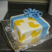Baby Shower Present Cake For Boy The inside of the cake I dyed the vanilla cake blue to go along with the boy theme