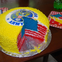 Suprise! I made this for my hubby2be's unit! They loved it! It was not easy to do and if I do it again I will bake short layers so is not to...