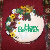 Fall Birthday Cake Birthday Cake for my sister, Butter peacan cake ,carmel filling. indydebi's buttercream frosting. MMF accents