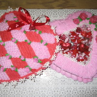 Valentine Candy Cake Box Heart shape cake covered in bc icing, royal icing lace pattern around outer/inner cake border. Filled with chocolate candy. Ribbon added...