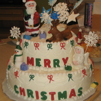 Christmas 2009 Made this cake for my family's Christmas. Figures are made from modeling Chocloate (Which was my first time using...LOVE IT) Snowflake...
