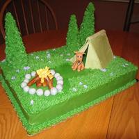 Gone Camping Made for a little girl's camping birthday party. The dog was made to look just like her dog. Buttercream icing, fondant/gumpaste...