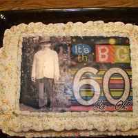 60Th Birthday Cake My brother's 60th birthday cake with edible image picture and copy of party invitation. Half chocolate, half yellow with buttercream...