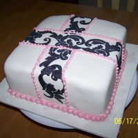 Cakes.jpg 8" square with SMBC, SMBC oreo filling, covered in fondant. My first attempt at using a stencil. I just used a new clean stencil from...