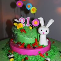 Easter Cake well this was my first cake, made it for my sisters surprise b-day I made the fondant myself. had some problems when putting the fondant on...