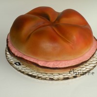 Leberk?s-Semmel roll diameter 28 cm, Chocolate cake covered with fondant, airbrushed