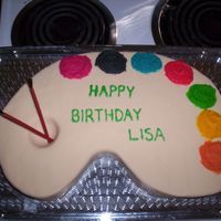 Artist Palette Made it for a friends Birthday who is an Artist. Chocolate Mudcake, RTR Icing and some Paint brushes.