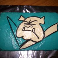 Nrl Bulldogs Cake Made it for my ex-husbands Birthday in 2005. One of my first cakes, basic sponge cake, buttercream icing and licorice for outlines. I can&#...