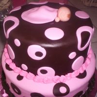Baby Shower Cake Top tier is banana cake w/ banana cream filling and bottom tier is red velvet with cream cheese filling.