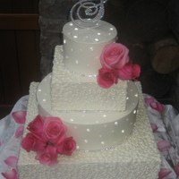 Diamond Wedding Cake Buttercream Iced Wedding Cake with Sugar Diamonds and Rhinestone Banding.