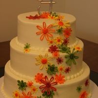 First Wedding Cake! The bride asked me to copy the flowers on the place cards for the guest tables, so I made them out of royal icing. This was my first real...