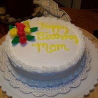 001.jpg My MIL's bday cake... It was a last minute thing. The roses and leaves was made with Fondant and the icing was BC on a 1 layer 8 inch...