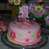 Ladybug Cake This was a white cake torted with buttercream and covered in strawberry MMF with MMF accents.
