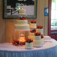 Orange Flowered Cake I have done this set up a few times and is great when you need to adjust # of servings with little notice!