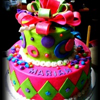 Neon Birthday Cake buttercream with fondant decorations