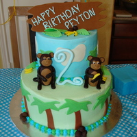 Monkey Birthday Cake My first stacked cake. WASC with cookies and cream filling, fondant accents (coconuts, bananas, palm trees) #2 was made out of gum paste....