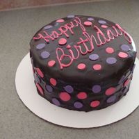 Bf Birthday Birthday Cake for my BF! Chocolate cake, chocolate ganache filling and coating. Chocolate polka dots and wording.