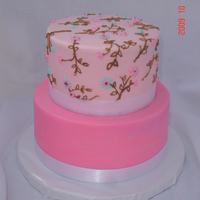 Pink With Flowers White cakes with buttercream frosting. Only requests were that it be white cakes,all buttercream, pink and girly. I got the idea for the...