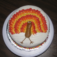 Daughters 7Th Bday And Thanksgiving Cake. Chocolate devils food cake with buttercrean icing.