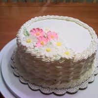 Course 2 Final - Basketweave And Royal Icing Flowers Went with a round cake, and made my own chart of segmenting the cake for the basketweave. I should have been a bit tighter on the weave,...