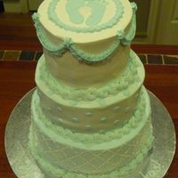 Baby Shower Cake three-tier, vanilla, vanilla buttercream. Designed to match the paper plates they would be using at the shower