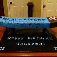 Skateboard Cake Built On Real Skateboard Deck This is a vanilla cake, vanilla icing, fondant covered. I built it on top of a real skateboard deck, which will be a gift to the birthday...