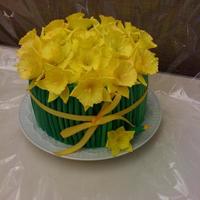 Daffodil Cake Made this cake like many others I've seen online. I raffled it off at work for our charity. Gum paste daffodils, fondant stems. Cake...