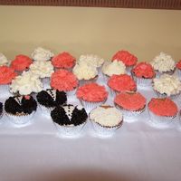Bridal Party Cupcakes For a couple's showers using wedding colors - buttercream icing - Hershey's Special Dark icing for the black tuxes (no black dye...