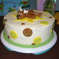 Moose & Sunflower Cake 10 in round vanilla cake with vanilla buttercream. With mmf moose, sunflower and polka dots