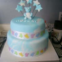 Baby Boy Cake 10" chocolate with an 8" vanilla both with buttercream and mmf.
