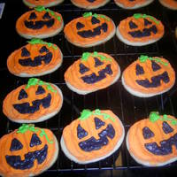 Jack O Lantern Cookies Delicious Butter Roll Out Cookie cut with a pumkin cookie cutter with royal icing!