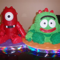 Yo Gabba Gabba My Yo Gabba Gabba cake! This was an all-nighter! Muno is 4x 4" round cakes covered in marzipan, Brobee is 3x 6" rounds, covered...