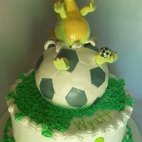 Dragon Soccer Cake this dragon is made out of fondant and gumpaste. He was so much fun to make!! The large soccer ball the dragon is sitting on is a styrofoam...