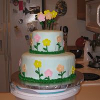 Office Birthday Cake I saw this cake in my Wilton Course 3 book and thought I would try it for my office. Yellow cake (recipe from CC) with BC filling. Fondant...