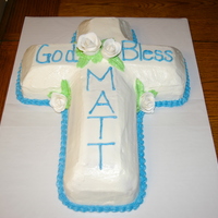 Confirmation Cake Cross cake using Wilton cross pan / BC frosting & gumpaste flowers